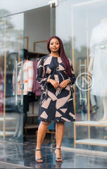 Elegant black abstract print shift dress