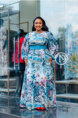 Elegant blue floral maxi dress