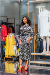 Elegant geometric print midi dress