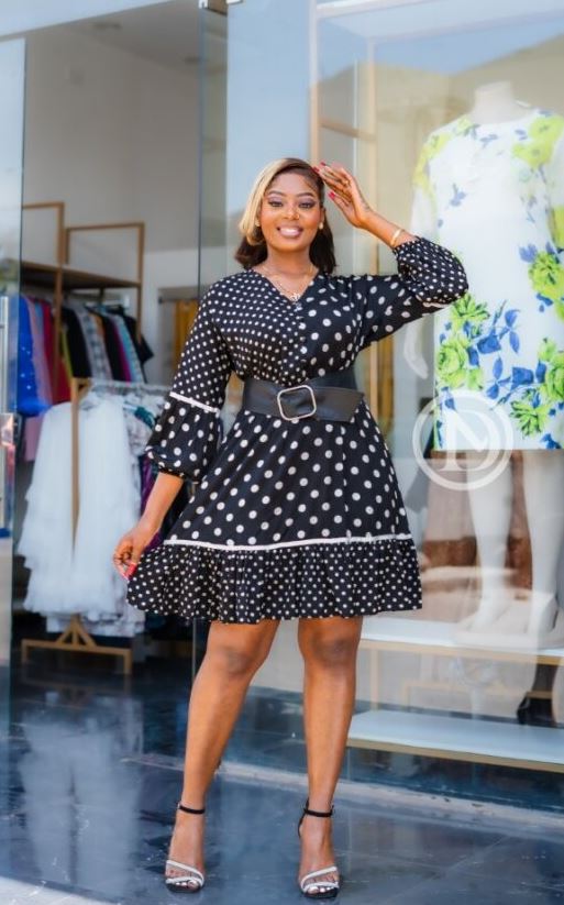Elegant black with white polka dot skater dress