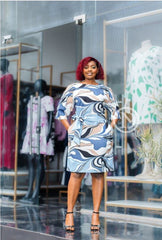 Elegant abstract print shift dress.