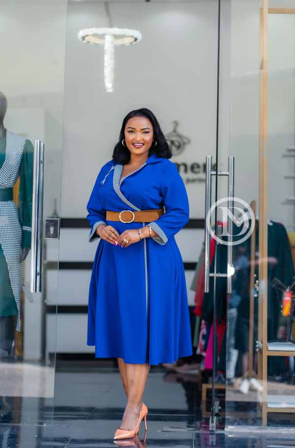 Blue plus-size office dress