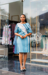 Elegant light blue abstract print shift dress