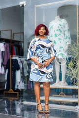 Elegant abstract print shift dress.