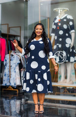 Elegant navy blue with white dress