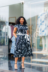 Elegant black floral midi dress