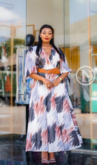 Elegant multicolor brushstroke print maxi dress