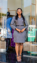 elegant grey tweed official dress