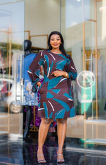 Elegant geometric print shift dress