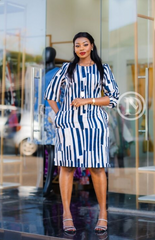 elegant geometric stripe print shift dress