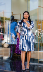 elegant geometric stripe print shift dress