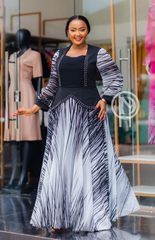 Elegant black-and-white monochrome maxi dress