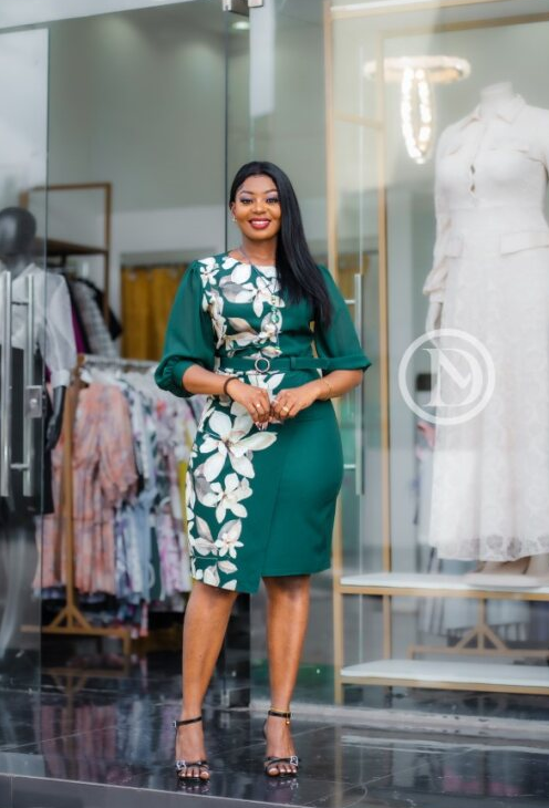 Elegant green floral sheath dress