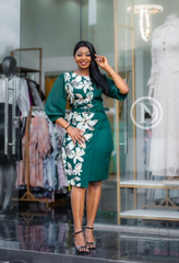 Elegant green floral sheath dress