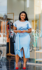 Elegant , stylish light blue midi dress