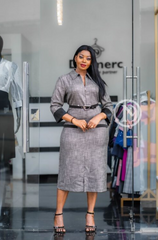 Elegant grey official midi dress