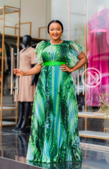 Vibrant tropical green multicolor pleated maxi dress