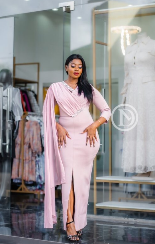 elegant pastel pink maxi dress