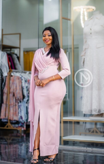 elegant pastel pink maxi dress