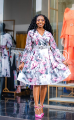Elegant pink floral skater dress