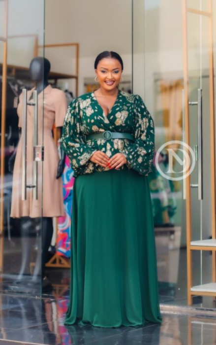 Elegant emerald-green and gold maxi gown