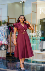 Elegant, chic, burgundy midi dress