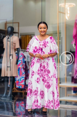 Elegant white and fuchsia floral maxi dress