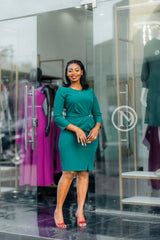 elegant green sheath dress